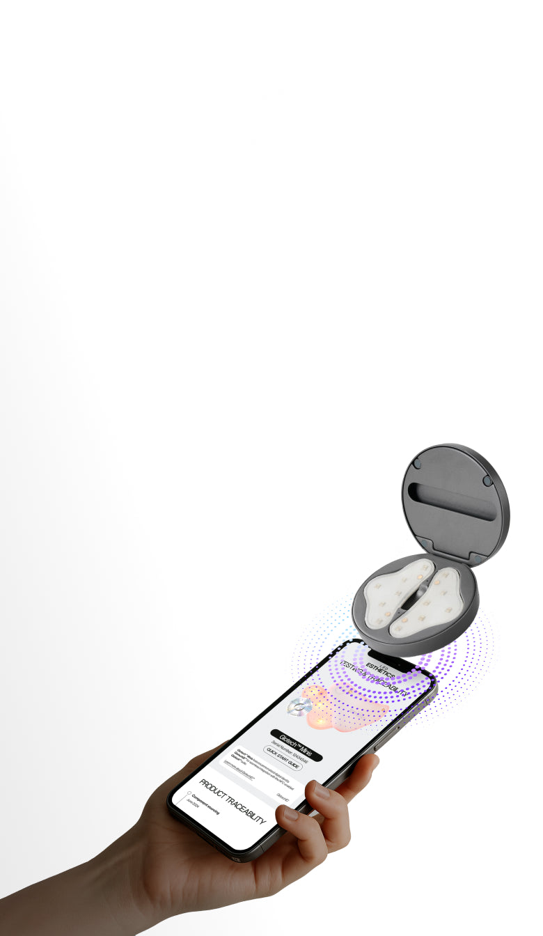 Scan the NFC chip in the base of the charging case to check your Glotech™ specs.